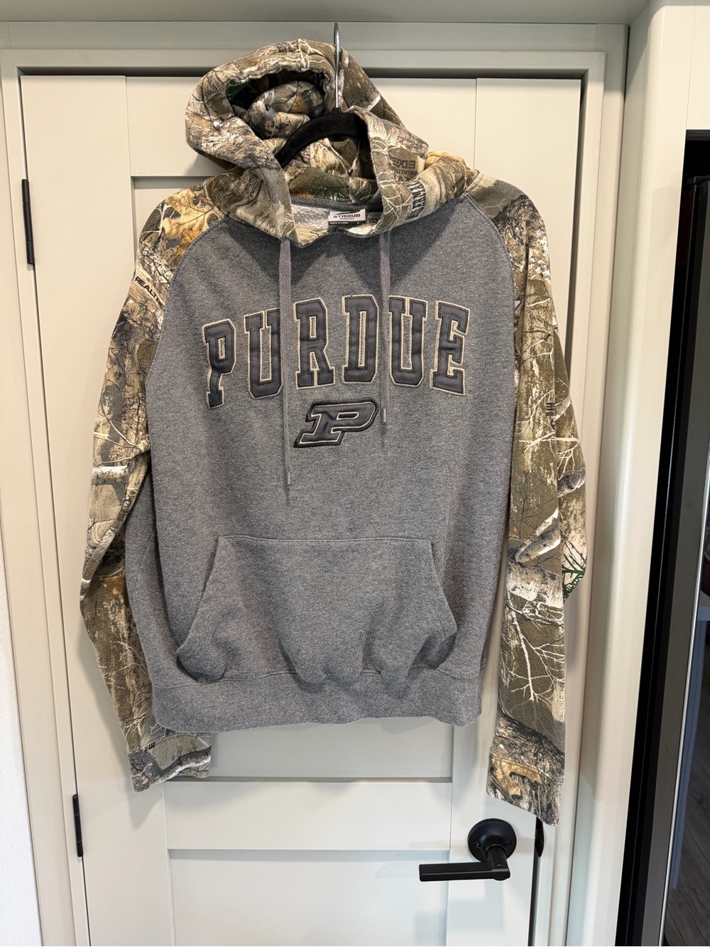 Stadium Athletics Gray Pullover Hoodie with Camo Sleeves